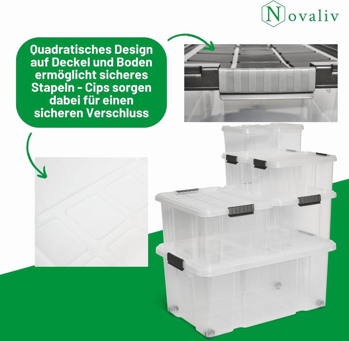 Immagine prodotto Novaliv Aufbewahrungsbox mit Deckel 5L transparente Nestbar stapelbare Plastikbox mit Clipverschluss (5 l)