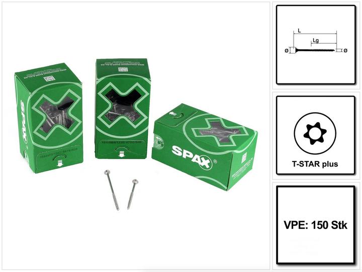 Produktbild Spax Tellerkopfschrauben WIROX Teilgewinde T-Star Plus Ø5,0x107mm (150 Stück) (150 Schrauben pro Stück)
