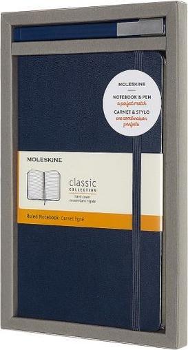 Actual product image Moleskine Notebook - Pen Set Large ruled HC sapphire blue + Proller Pen plus (Hardcover)