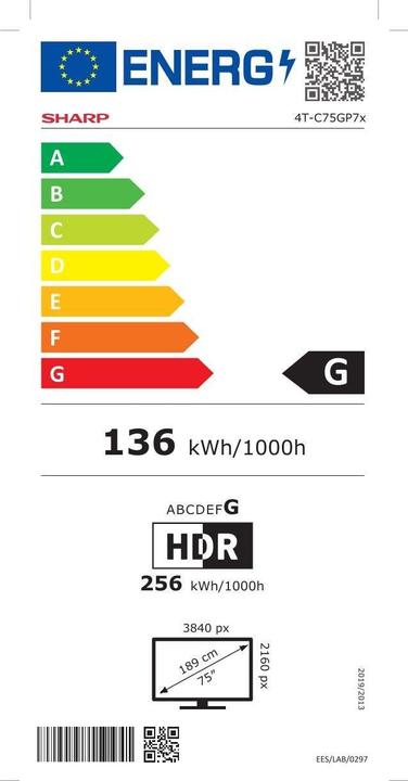 Energy Label Sharp 75GP7265E (75", QLED, 4K)