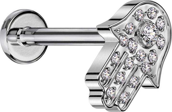 Immagine prodotto Star Piercing Micro Labret filo interno argento Hamsa argento Cristalli argento (senza ottone, Titanio G23)