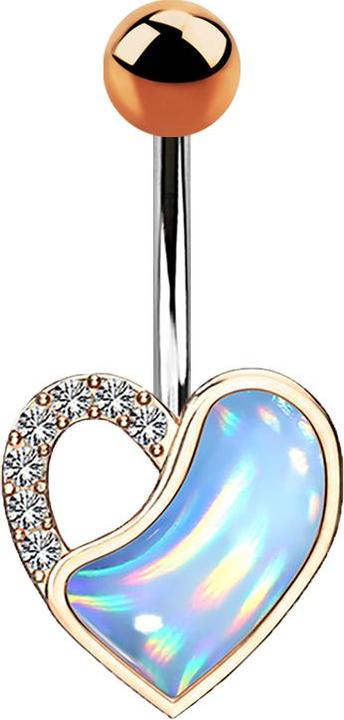 Produktbild Star Piercing Banane rosegold Herz mit Kristall und Epoxidstein blau (Messing, Chirurgenstahl 316L)
