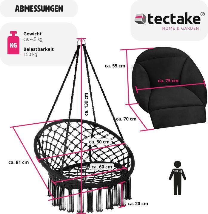 Actual product image tectake Poltrona sospesa Samira (150 kg)