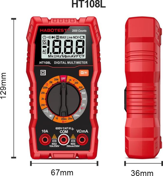Image du produit Habotest HT108L Multimètre numérique universel (CAT III 600V)