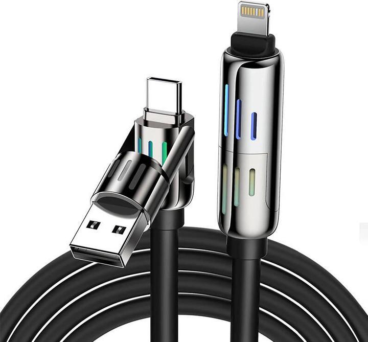 Actual product image BlitzWolf 4-in-1 USB-C/USB-A to USB-C/Lightning cable BW-HDC6 1.2m 240W RGB (black) (1.20 m)