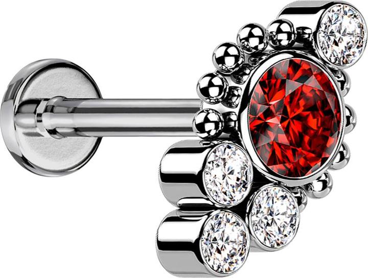 Produktbild Star Piercing Micro Labret Innengewinde silber Kugeln vier Kristalle silber Kristall rot (ohne Messing, Titan G23)