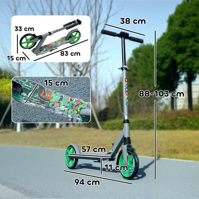 Immagine prodotto Swisshandel24 Kinderroller mit Verstellbare Lenkerhöhe, klapppbar, 2 Grossen Rädern, grün