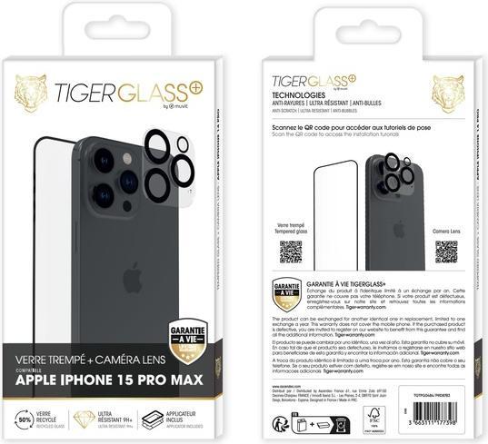 Immagine prodotto Tiger Set di pellicole in vetro con protezione per la fotocamera (1 Pezzo/i, Apple iPhone 15 Pro Max)