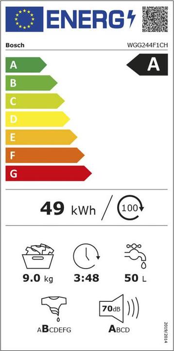 Label énergétique Bosch Hausgeräte Waschturm WGG244F1CH & WQG233C0CH