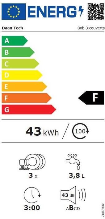 Energie-Label Daan Tech Tischgeschirrspüler Bob Gelb/Weiss