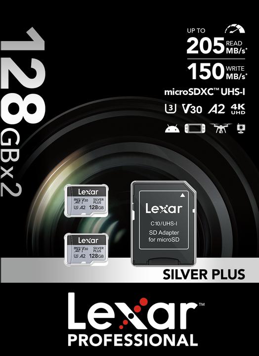 Image du produit Lexar Professional Silver Plus 2-Pack (128 Go, microSDXC, U3, UHS-I)