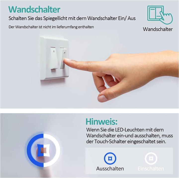Produktbild Emke Badspiegel mit Beleuchtung Φ50cm,Beschlagfrei, 3 Farbtemperaturen(3000K-6500K) und dimmbaren