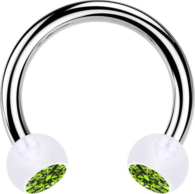 Star Piercing Circular Barbell silber mit zwei Kugeln transparent Kristall hellgrün (ohne Messing, Bioflex, Chirurgenstahl 316L)