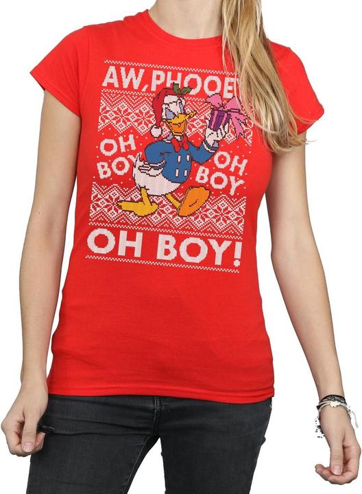 Actual product image Disney Womens/Ladies Donald Duck Christmas Fair Isle Cotton T-Shirt (XXL)