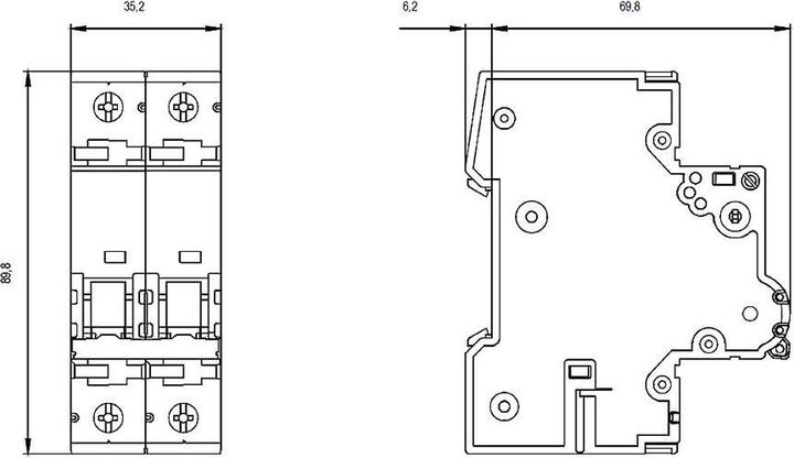 Actual product image Siemens MCB 2 Pole Type C 10kA 2A 400V
