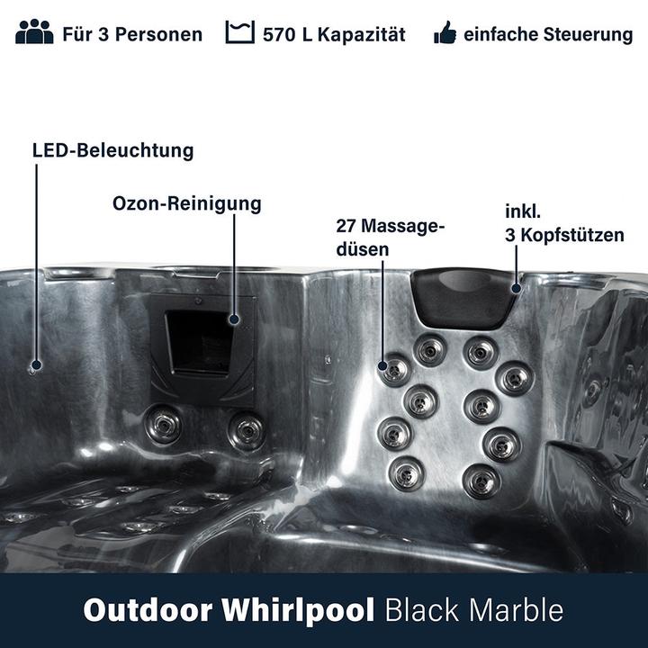Image du produit Home Deluxe Jacuzzi d'extérieur BLACK PEARL, 27 jets de massage, éclairage, escalier et couverture thermique, 3