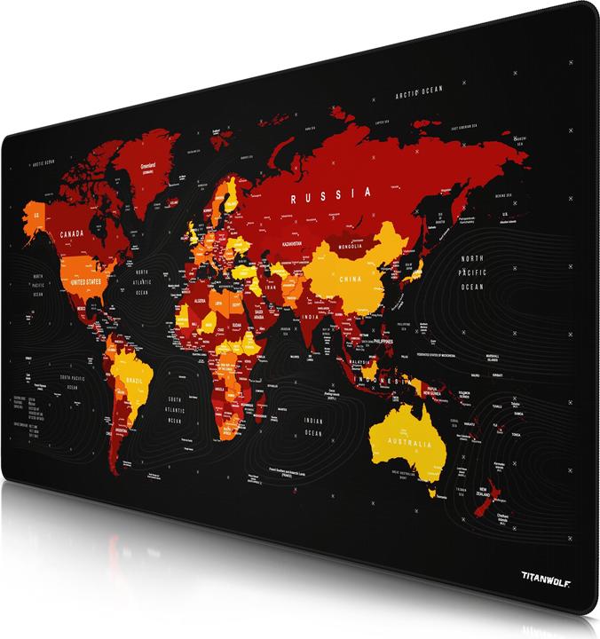 Produktbild Titanwolf Gaming Mauspad, XXXL Speed Mausmatte 1200 x 600 mm, Geschwindigkeit & Präzision, Weltkarte rot