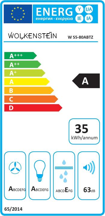 Label énergétique Wolkenstein Kopffreihaube W S5-80 ABTZ BxT 80 x 38,6 cm schwarz (Hotte murale)