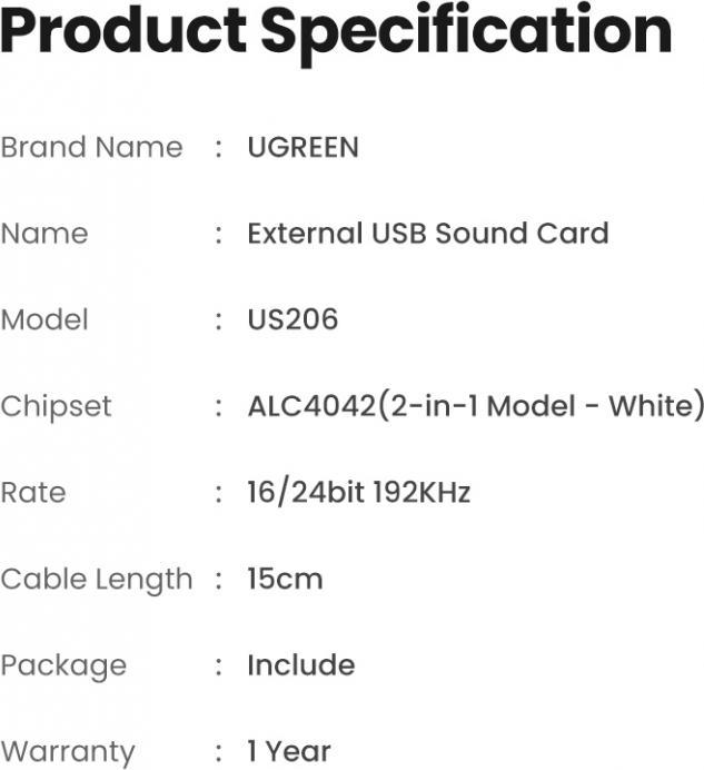 Actual product image Ugreen USB Stereo Audio Adapter (USB)
