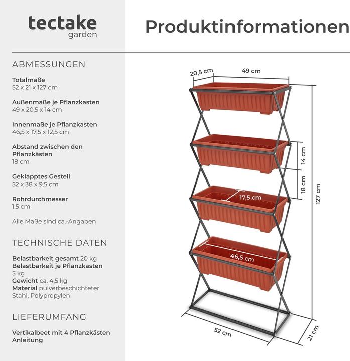 Immagine prodotto tectake Fioriera verticale con 4 vasi