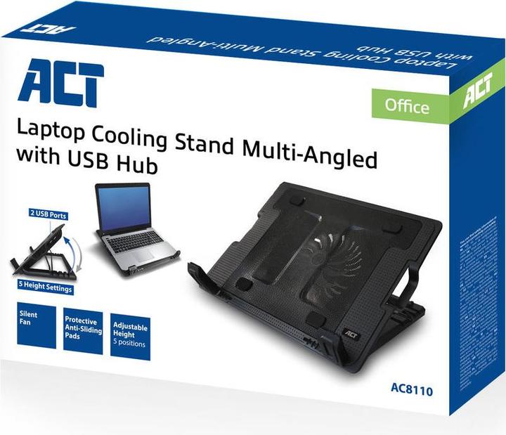 Immagine prodotto Supporto di raffreddamento per laptop, fino a 17", altezza regolabile (5 posizioni), hub a 2 porte