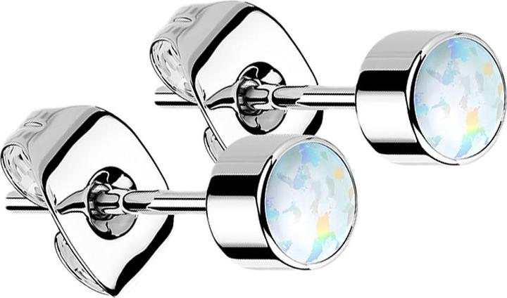 Produktbild Star Piercing Ohrstecker silber Zylinder Opal weiss (ohne Messing, Titan G23)