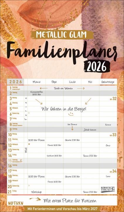 Familienplaner Metallic Glam 2026 (Harter Einband, Deutsch)