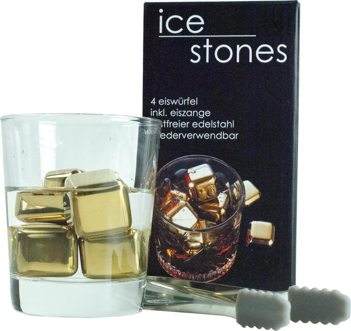 Actual product image Novidarte ICE STONES Reusable ice cubes/whiskey stones made of stainless steel, 4 pcs incl. ice tongs (Whisky stones)