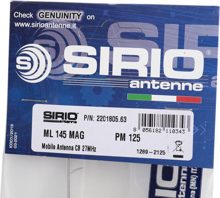 Productafbeelding Sirio Antenne Sirio ML145 CB antenne met magnetische voet inclusief 125 mm code 2201805.63