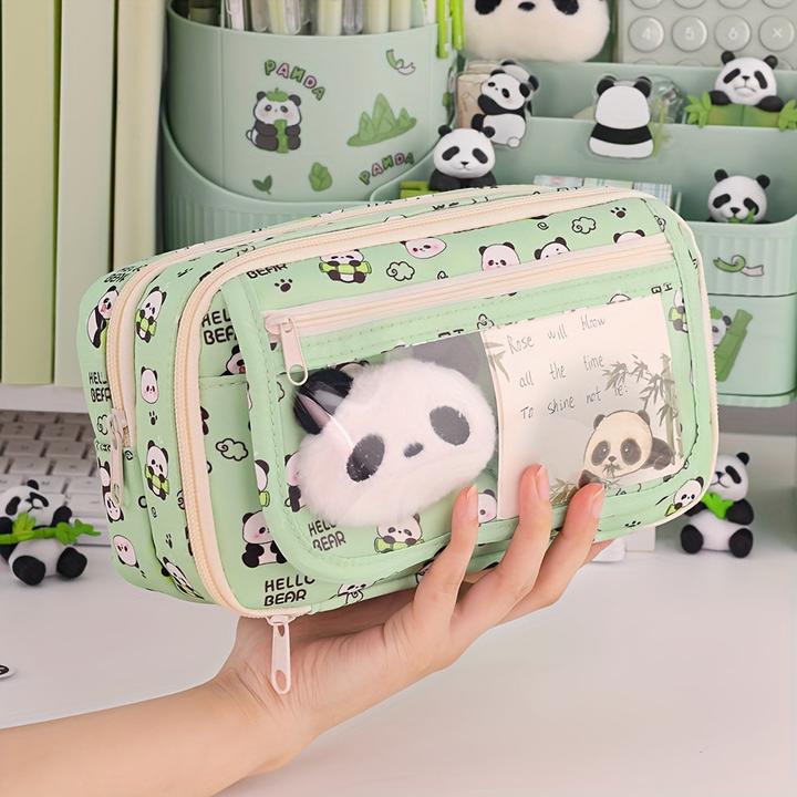 Immagine prodotto Only-Bags.Store Geräumiges Federmäppchen mit Panda-Motiv - strapazierfähiges Oxford-Gewebe, mehrlagiger Organizer