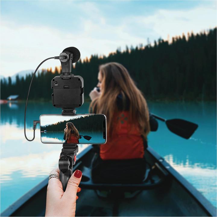 Produktbild LogiLink Vlogger Kit mit LED-Licht, Mikrofon + Stativ, für 4,77" Smartphones