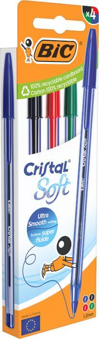 Image du produit Bic Cristal Soft (Rouge, Bleu, Noir, Vert, 4 x)