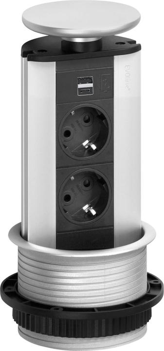 Evoline Socket strip Port 2x sockets 1x USB-A, C-Charger stainless steel effect (2 x, 2.50 m)