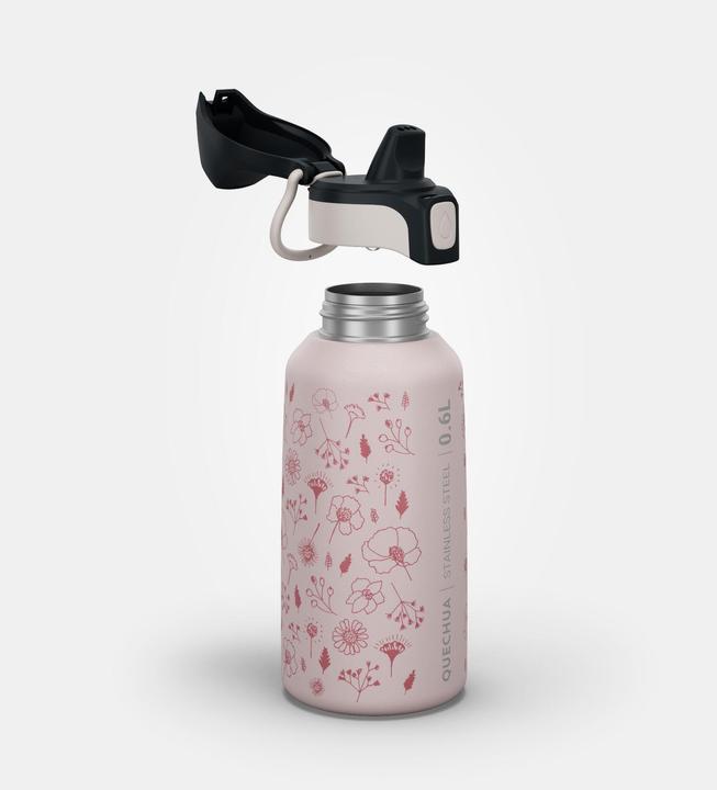 Image du produit Quechua Gourde 0,6 l pour enfants en acier inoxydable avec bouchon à ouverture rapide - rose (0.60 l)