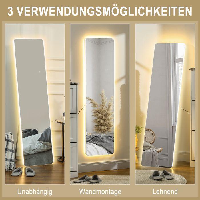Produktbild Swisshandel24 Ganzkörperspiegel, 150 x 40 cm Standspiegel mit LED-Beleuchtung, Transparent (150 x 40 cm)