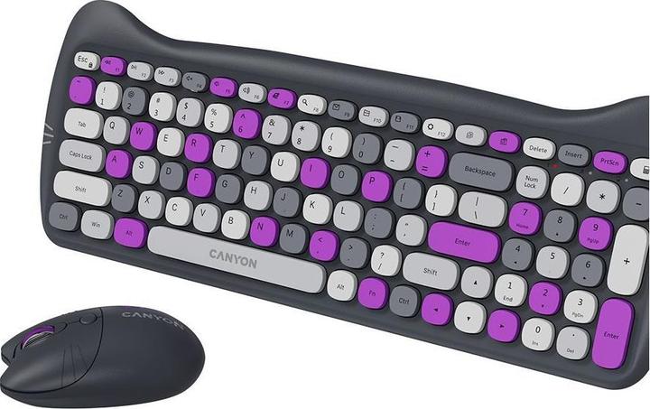 Actual product image Canyon Computer keyboard HSET-W6 EN Keyboard+Mouse Kitty Edition AAA+ Wireless Violet (104 Keys)