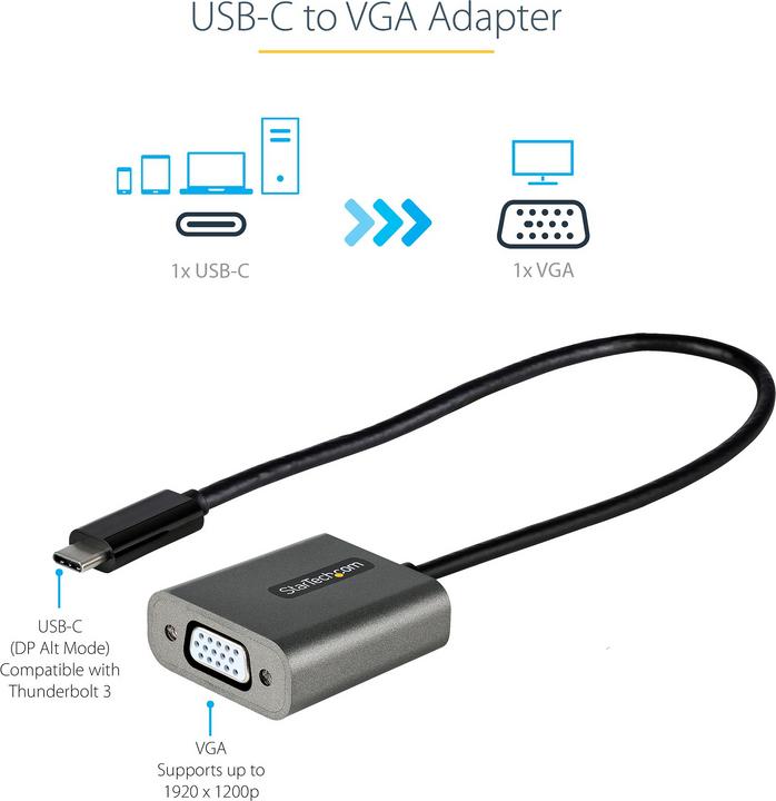 Actual product image StarTech com USB C to VGA Adapter - 1080p USB Type-C to VGA Adapter Dongle - USB-C (DP Alt Mode)... (USB-C, 30 cm)