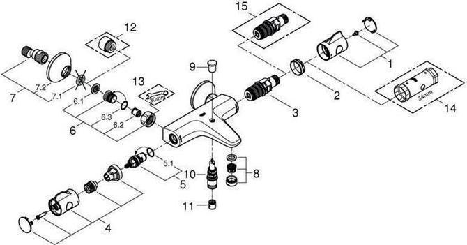 Actual product image Grohe Grohtherm 800 thermostatic bath mixer