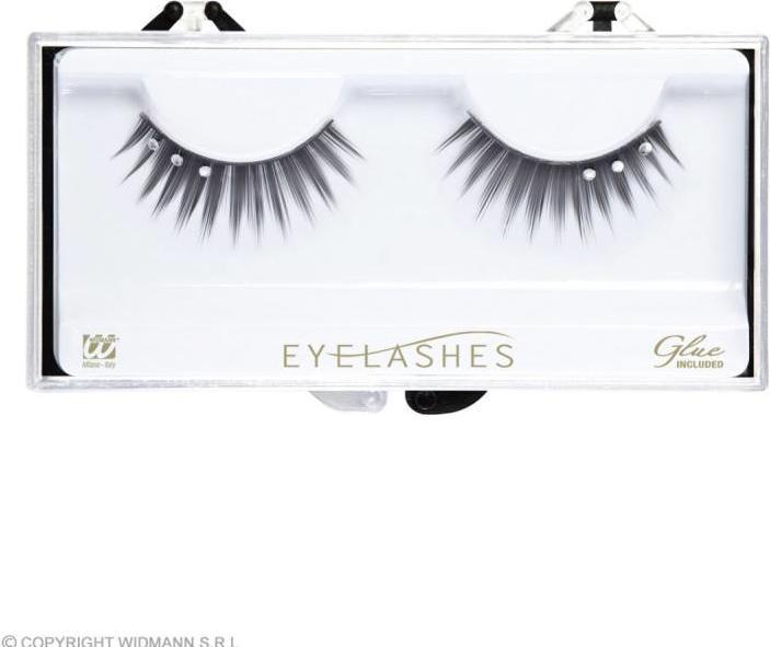 Actual product image Widmann SCHWARZE STRASS WIMPERN mit Klebstoff in Glasflasche - (Kristallstrass)