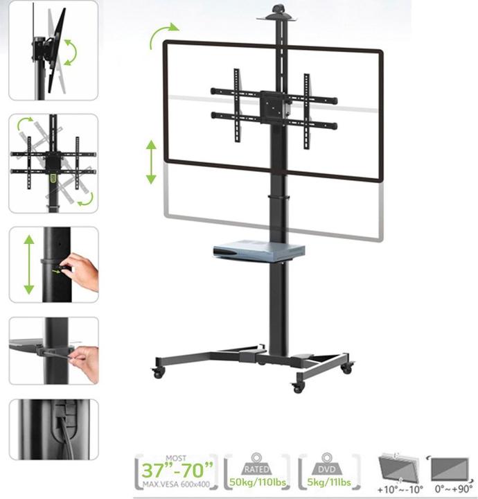 Image du produit Techly TV Trolley pour LCD LED TV 37-70pouces 93-177cm noir avec étagère (70", 50 kg)