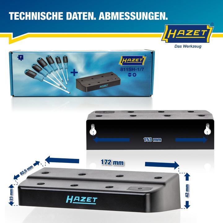 Immagine prodotto HAZET Set di cacciaviti 811SH-1/7 con supporto, set di 7 pezzi (blu/nero, set di cacciaviti a 3 (Incavo trasversale)
