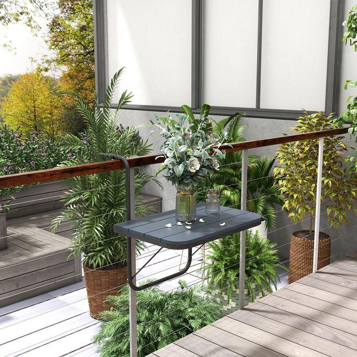 Image du produit Swisshandel24 table de balcon à accrocher, table de balcon pliante, table pliante réglable en hauteur sur 4 (60 cm)