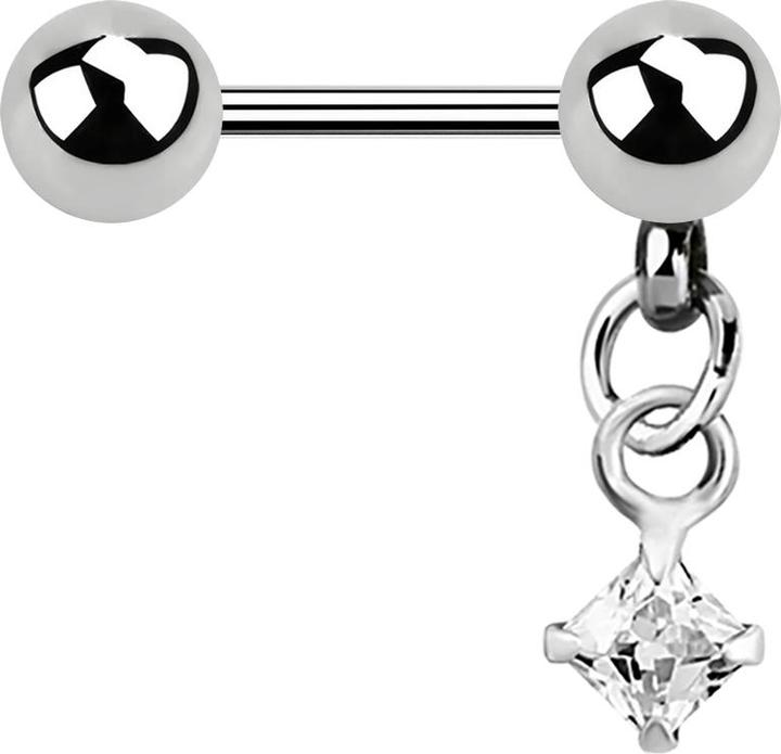 Produktbild Star Piercing Micro Barbell silber mit Kugel und Anhänger Quadrat Kristall silber (ohne Messing, Chirurgenstahl 316L)