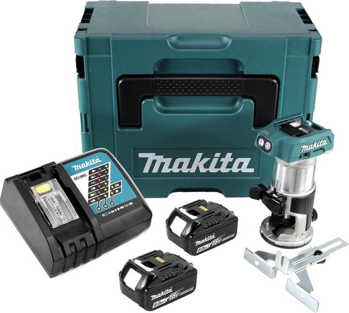 Actual product image Makita DRT 50 RGJ cordless multifunction router brushless 18V + 2x rechargeable batteries 6.0 Ah + quick