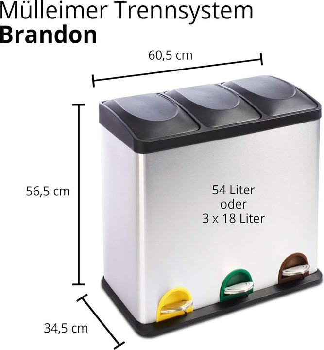 Produktbild Casa Pura Mülltrennsystem Brandon, 3x18l (54 l)