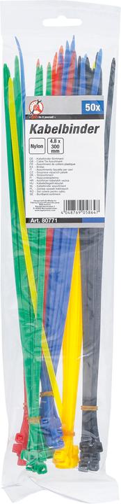 Image du produit BGS Assortiment de colliers plastique multicolore 4,8 x 300 mm 50 pièces (Serre-câbles en plastique, 300 mm, 50 pcs)