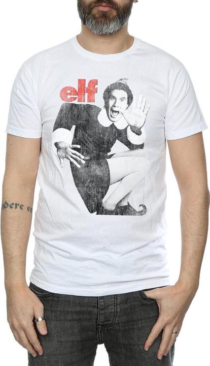 Actual product image Elf Mens Mono Distressed Poster T-Shirt (M)