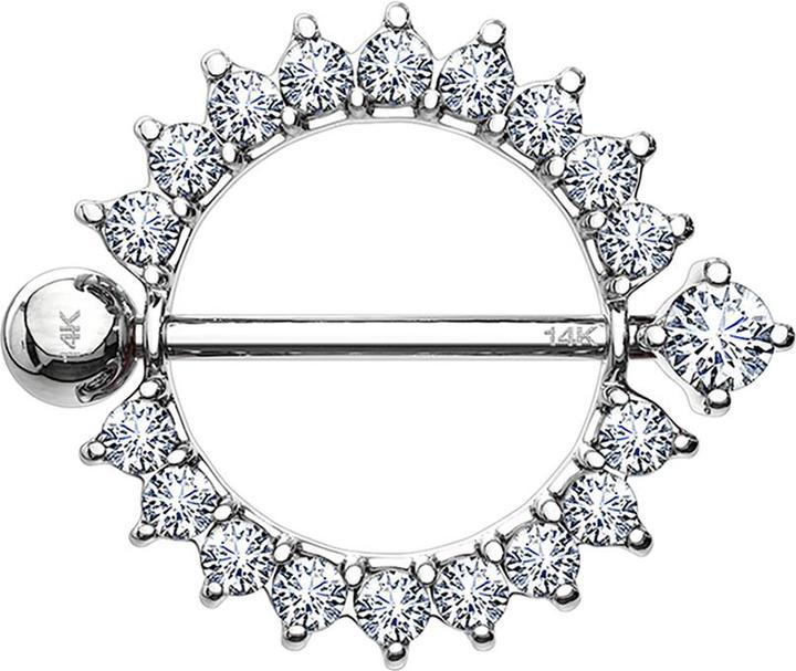 Star Piercing Barbell 14k weissgold Kristallkranz (ohne Messing, 14k Gold)