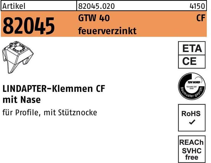 Produktbild Lindapter Klemme R 82045 GTW 40 CF M 16 Sphäroguss feuerverzinkt für -Klemmen CF mit Nase (0.02 m)