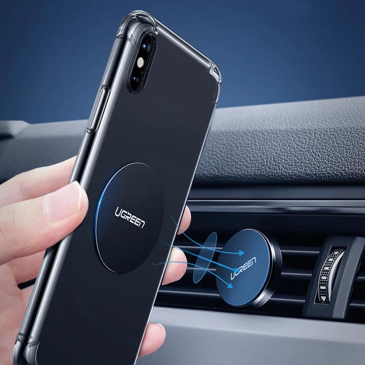 Actual product image Ugreen LP123 60410 round/rectangular metal plates for magnetic phone holders - black (2 pcs)